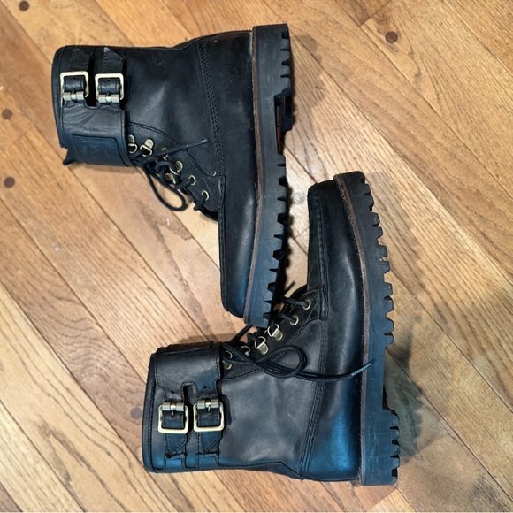 Vintage Polo Ralph Lauren Wolcott Boots Black Oiled Leather with Big Polo Patch - Picture 2 of 9